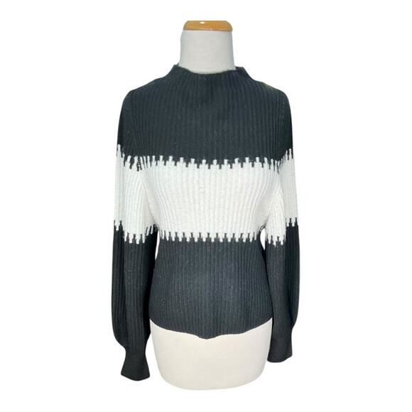 French Connection New With Tag Black & White Sweater Size Small Mock Turtle Neck - Picture 5 of 11